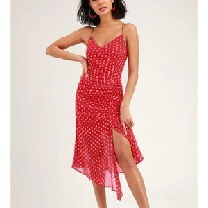 Finders Keepers Blossom Asymmetric Midi Dress in Red